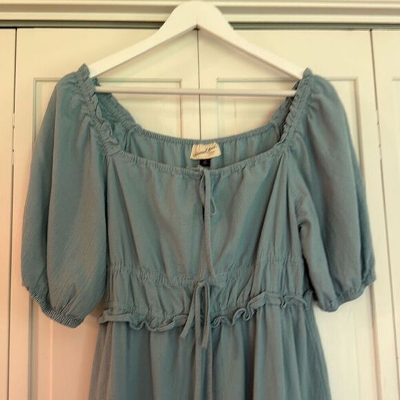 Universal thread blue smocked waist tie puff sleeve dress M - Picture 4 of 12